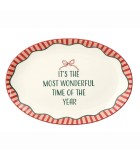 Sofia Oval Plate - White/Red - 38X26X3Cm