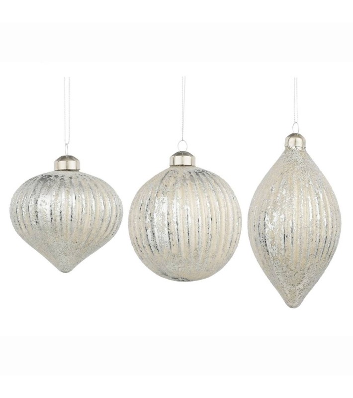 Ornament Ball Set (3 Assorted Pcs) 12 Pcs - Silver - 10Cm Ornament Ball Set (3 Assorted Pcs) 12 Pcs - Silver - 10Cm