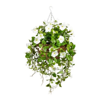 Decorative Petunia in hanging pot - White 70cm