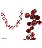 Christmas Garland with Baubles - Red - 180cm