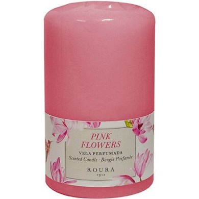 Scented Candle Pillar Pink Flowers - Pink 100x60mm