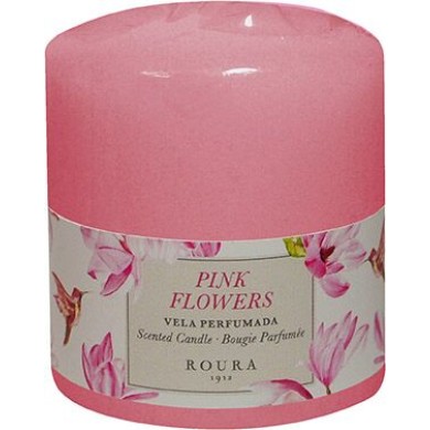 Scented Candle Pillar Pink Flowers - Pink 80x70mm