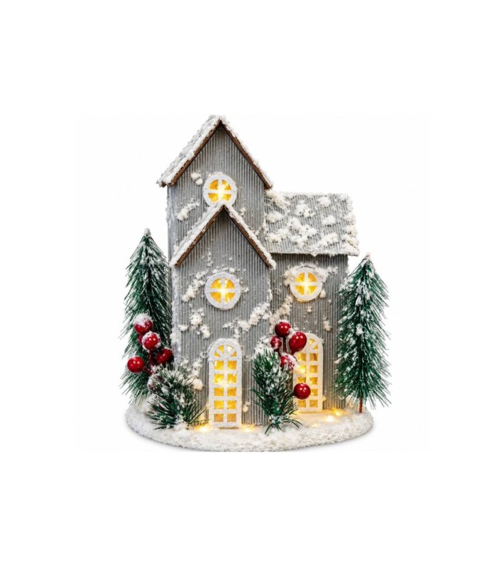 Decorative Christmas House with Lights and Sound - Grey Decorative Christmas House with Lights and Sound - Grey
