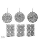 Ornamet Ball Set 6pcs (3 Assorted) - Silver - 8cm Ornamet Ball Set 6pcs (3 Assorted) - Silver - 8cm
