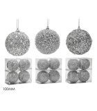 Ornamet Ball Set 4pcs (3 Assorted) - Silver - 10cm Ornamet Ball Set 4pcs (3 Assorted) - Silver - 10cm