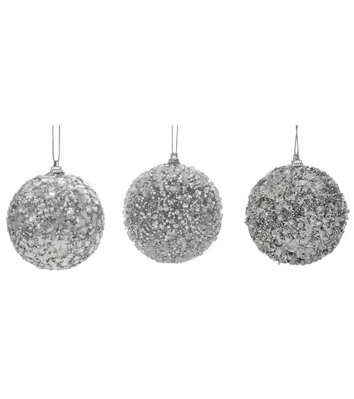 Ornamet Ball Set 4pcs (3 Assorted) - Silver - 10cm Ornamet Ball Set 4pcs (3 Assorted) - Silver - 10cm