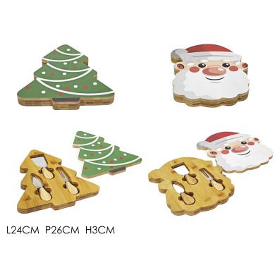 Cheese Knives Set - Santa/Tree - Green/Red - 24x3xH26cm (2 designs)