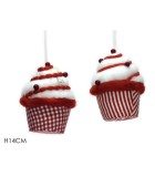 Ornament Cupcake  - Red H14cm (2 designs)