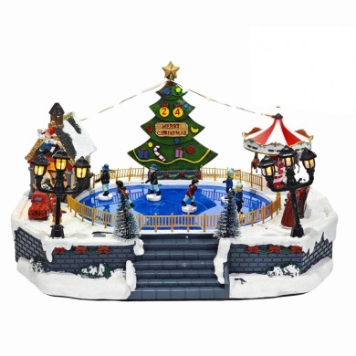 Christmas Scene with Track with Light, Sound and Movement - 19cm