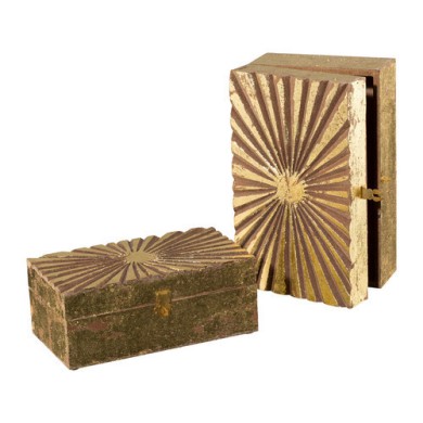 Decorative Box Set Relief - Wooden Gold 21x11x8/25x15x10cm (2pcs)