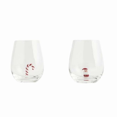 Glasses Set - Candycane and Santa - Transparent Glasses Set - Candycane and Santa - Transparent