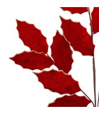 BRANCH WITH RED VELVET HOLLY LEAVES 87CM