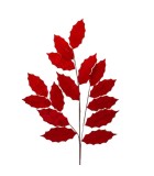 BRANCH WITH RED VELVET HOLLY LEAVES 87CM