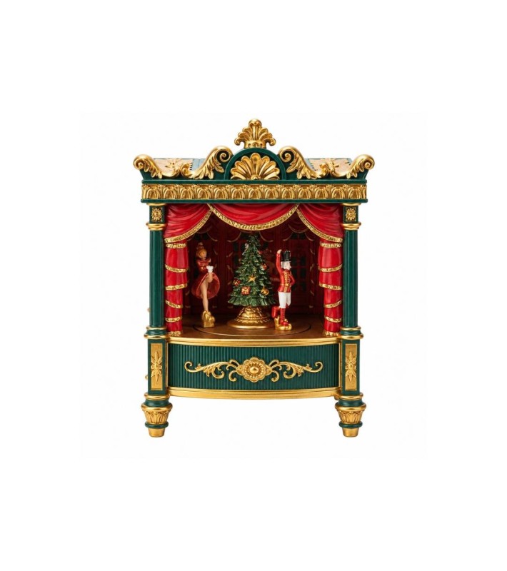 Christmas Theater - Green & Gold - Music & Movement - 5 LEDs - 17.5x13x24cm Christmas Theater - Green & Gold - Music & Movement - 5 LEDs - 17.5x13x24cm