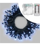 String LED Lights with Batteries  - Cold White with Green Cable - 12+0,5m   IP44 (300 LED) String Lights