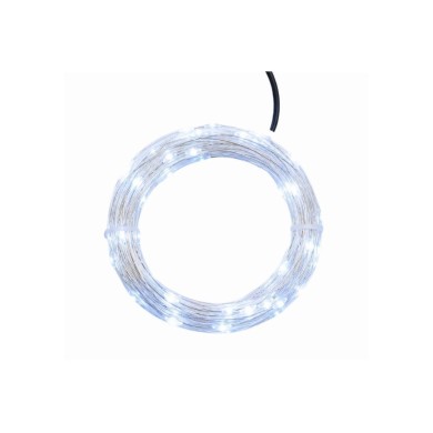 String LED Lights - Cold White with Silver Metal Cable - 8m (80 microLED) Battery-Operated IP44 String LED Lights - Cold White with Silver Metal Cable - 8m (80 microLED) Battery-Operated IP44