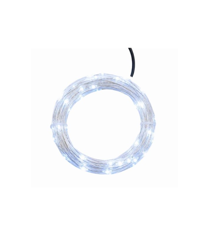 String LED Lights - Cold White with Silver Metal Cable - 8m (80 microLED) Battery-Operated IP44 String Lights String LED Lights - Cold White with Silver Metal Cable - 8m (80 microLED) Battery-Operated IP44 String Lights