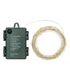 String LED Lights  - Warm White with Silver Metal Cable - 16m (160 microLED) Battery-Operated  IP44 String Lights