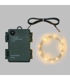 String LED Lights  - Warm White with Silver Metal Cable - 16m (160 microLED) Battery-Operated  IP44 String Lights