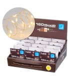 String LED Lights  - Warm White with Silver Metal Cable - 16m (160 microLED) Battery-Operated  IP44 String Lights