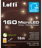 String LED Lights  - Warm White with Silver Metal Cable - 16m (160 microLED) Battery-Operated  IP44 String Lights