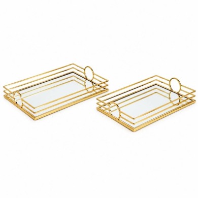 S/2 TRAY METAL WITH MIRROR GOLD 35x25x6.5cm / 30.5x20.5x6.5cm S/2 TRAY METAL WITH MIRROR GOLD 35x25x6.5cm / 30.5x20.5x6.5cm
