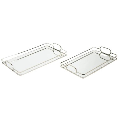 S/2 TRAY METAL WITH MIRROR M SILVER 42x25.5x5.5cm / 36x22x5.5cm S/2 TRAY METAL WITH MIRROR M SILVER 42x25.5x5.5cm / 36x22x5.5cm