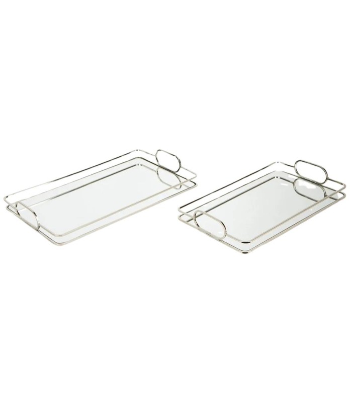 S/2 TRAY METAL WITH MIRROR M SILVER 42x25.5x5.5cm / 36x22x5.5cm S/2 TRAY METAL WITH MIRROR M SILVER 42x25.5x5.5cm / 36x22x5.5cm
