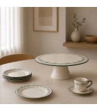 Cake Stand Cyril - Beige With Green Pattern - 32,5X9Cm