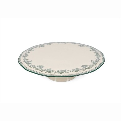 CAKE STAND CYRIL - BEIGE WITH GREEN PATTERN - 32,5x9CM