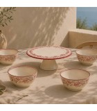 BOWL CYRIL - BEIGE WITH BORDEAUX PATTERN - 15x7CM