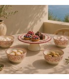 Cake Stand Cyril - Beige With Bordeaux Pattern - 32,5X9Cm