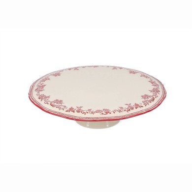CAKE STAND CYRIL - BEIGE WITH BORDEAUX PATTERN - 32,5x9CM