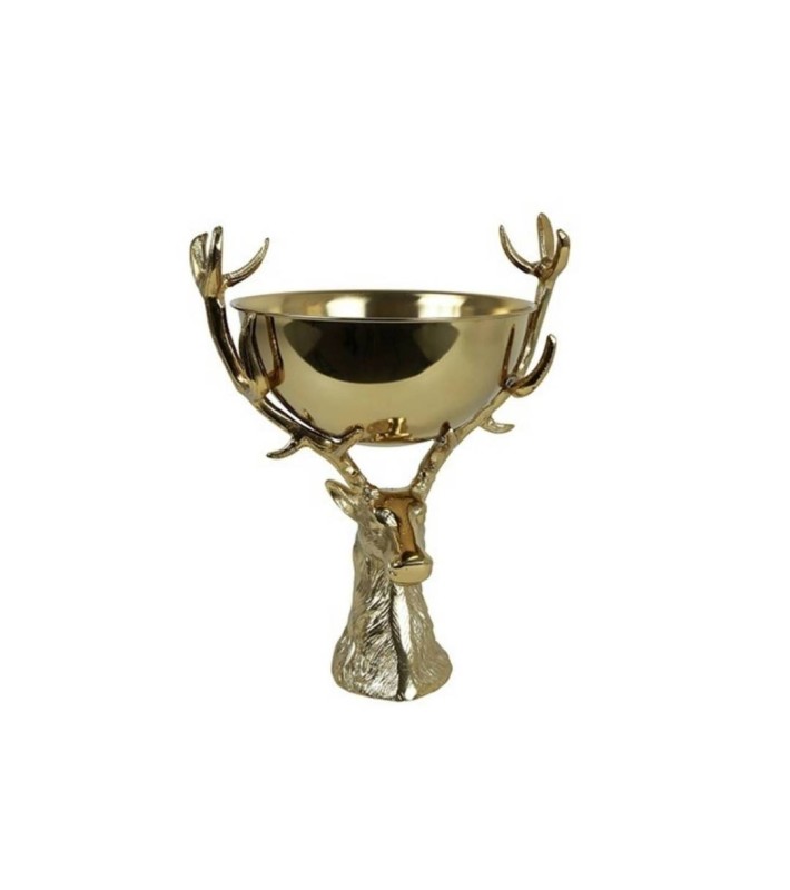 Deer w/bowl Gers - Gold - 49x37x31CM Deer w/bowl Gers - Gold - 49x37x31CM