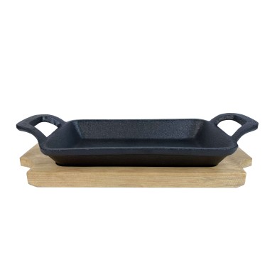 Pan with 2 handles/Wooden Coaster - Cast Iron D22.5cm