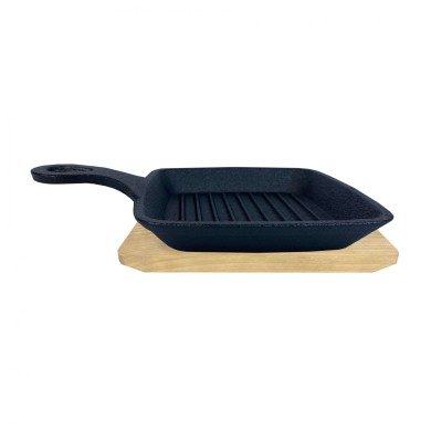 Pan with Wooden Coaster - Cast Iron 14x14cm