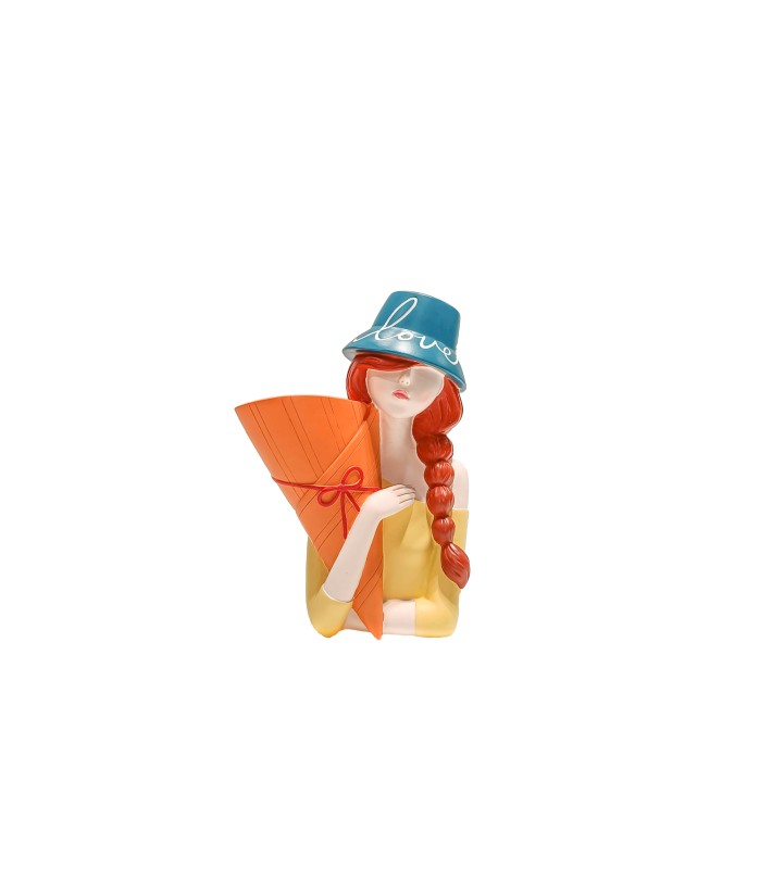 Decorative Funky Girl with Vase - Orange 25cm Decorative Funky Girl with Vase - Orange 25cm
