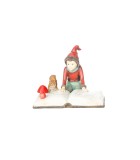 Decorative Elf with Book LED - Green/Red 18,5x16,5x14cm