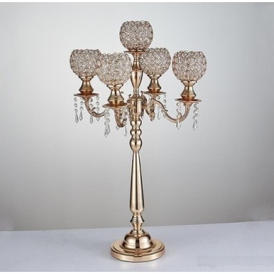 Candle Holder - Crystal -  with 5 arms - Gold - 50X80cm