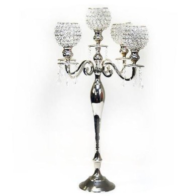 Candle Holder Crystal with 5 arms - Silver 50x80cm