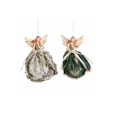 Flying Musical Angel Ornament (2 Ass) - Green/Gold - 23Cm