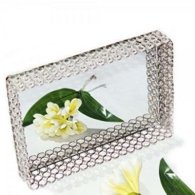 Decorative  Tray Crystal Mirror - Silver 30x35cm