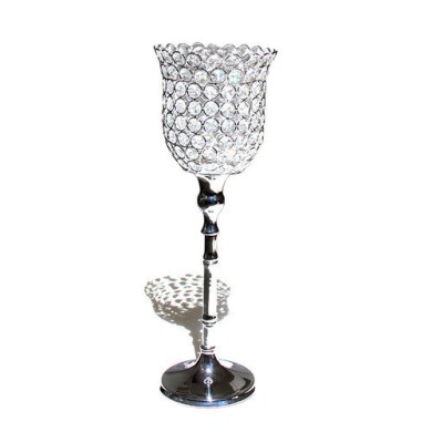 Candle Holder Crystal - Silver H34cm
