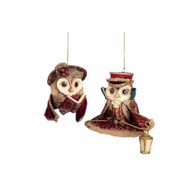 Singing Owl Ornament - Burgundy (2 Ass) - 10Cm