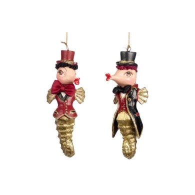 Champagne Bar Gentleman Seahorse Orn. (2 Ass) - Gold/Red - 16Cm Champagne Bar Gentleman Seahorse Orn. (2 Ass) - Gold/Red - 16Cm