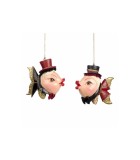 Champagne Bar Gentleman Fish Orn. (2 Ass.) - Black/Red - 11Cm