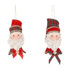 Ornament Santa - Tartan - Red/Green - 13,5cm (2 assorted designs)