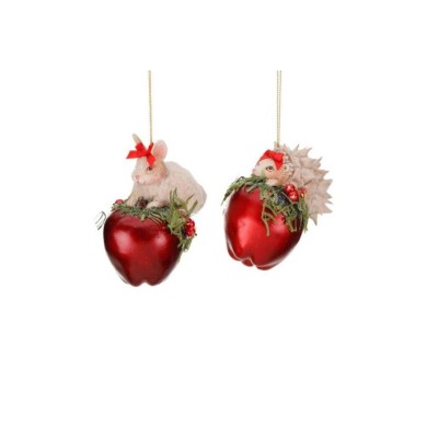 Bunny & Hedgehog Apple Ornament (2 Ass) - Red/Cream - 12Cm Bunny & Hedgehog Apple Ornament (2 Ass) - Red/Cream - 12Cm
