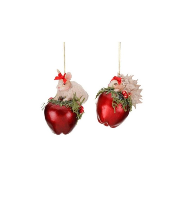 Bunny & Hedgehog Apple Ornament (2 Ass) - Red/Cream - 12Cm Bunny & Hedgehog Apple Ornament (2 Ass) - Red/Cream - 12Cm