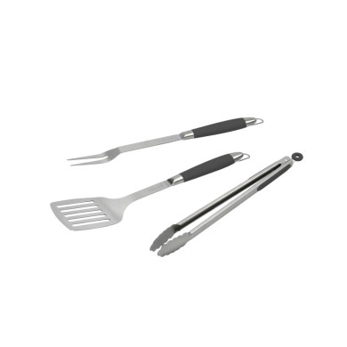 Set with Fork, Tong and Turner with heat resistant handle - Stainless Steel -  43cm